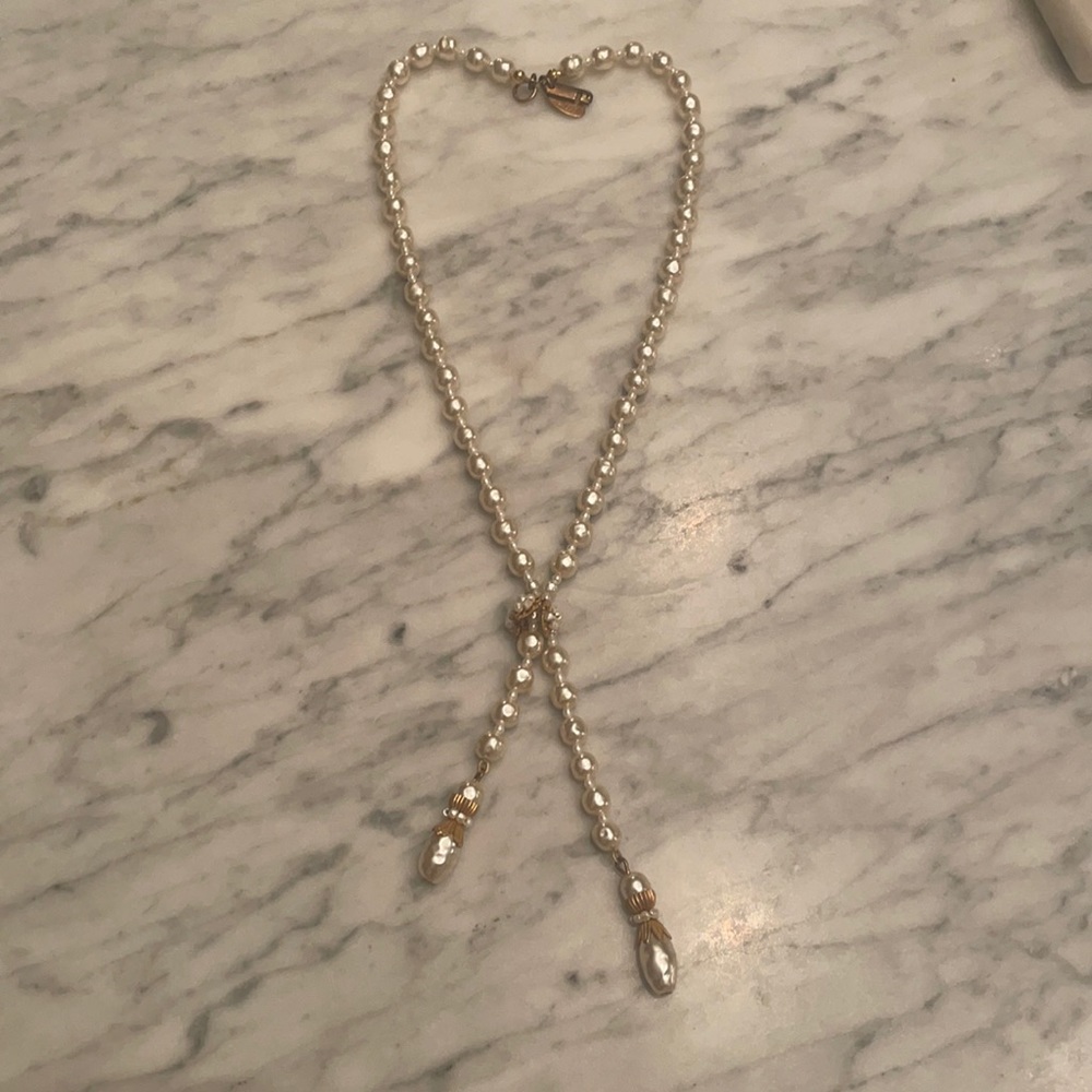 Miriam Haskell Vintage Pearl Y Necklace